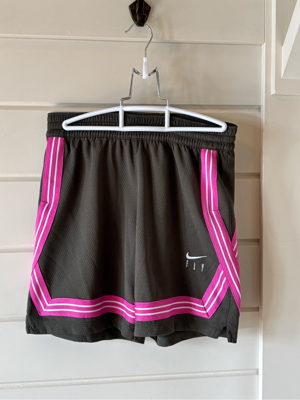 Nike Girls Dark Gray Athletic Shorts with Pink Trim